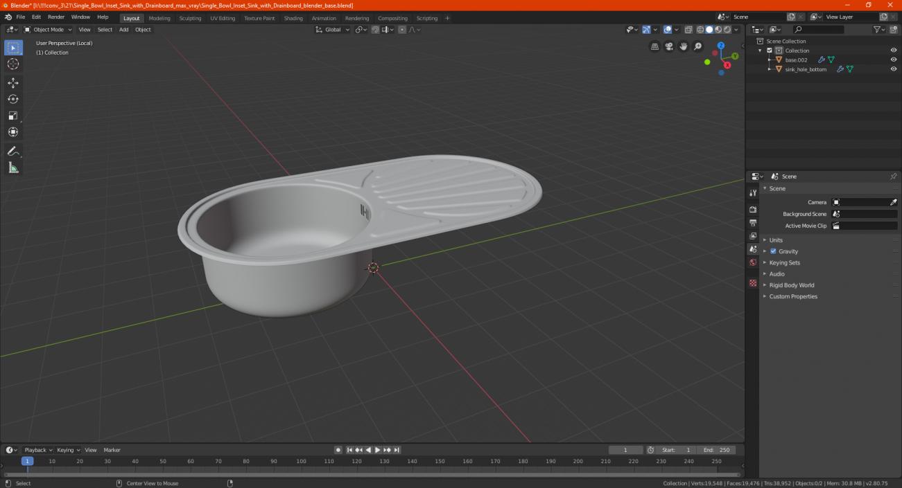 3D Single Bowl Inset Sink with Drainboard model