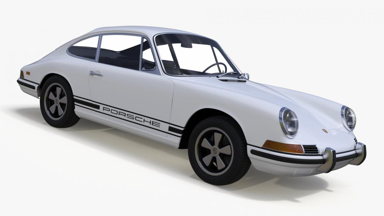 3D White Porsche 911 1968 Simplified model