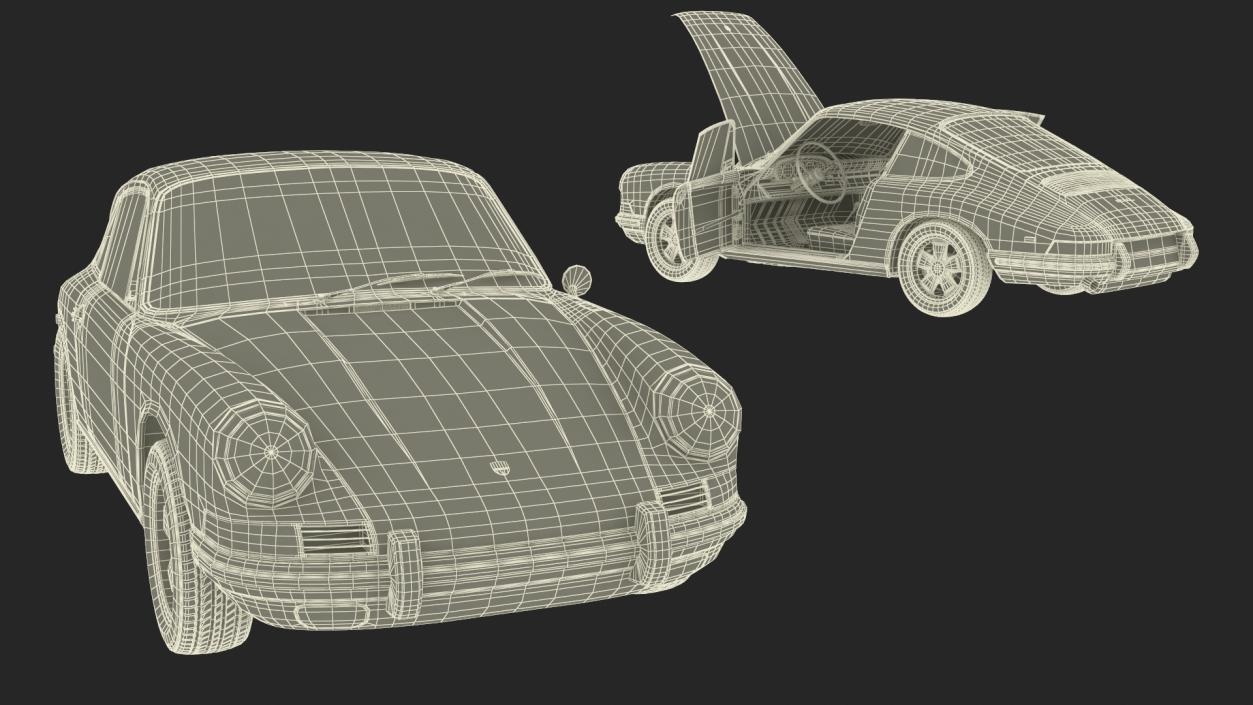 3D White Porsche 911 1968 Simplified model