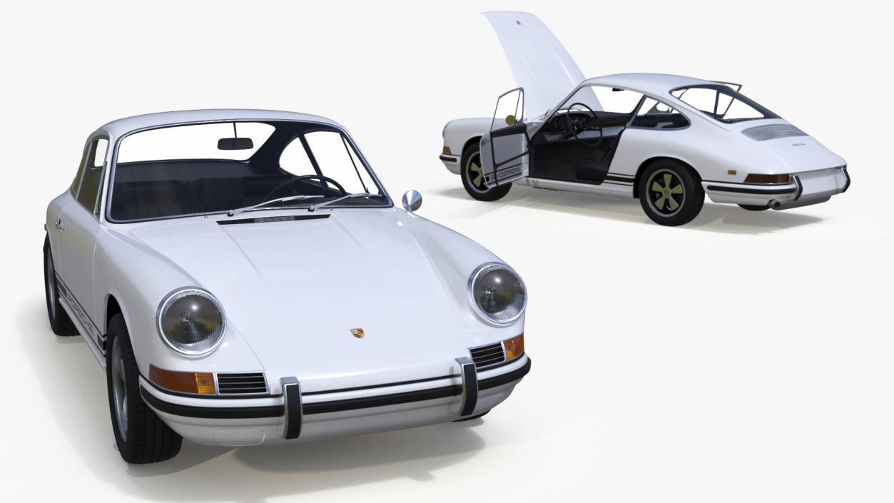 3D White Porsche 911 1968 Simplified model