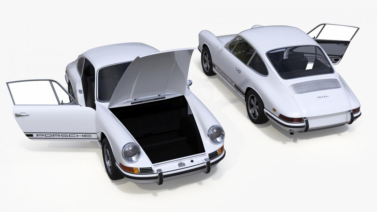 3D White Porsche 911 1968 Simplified model