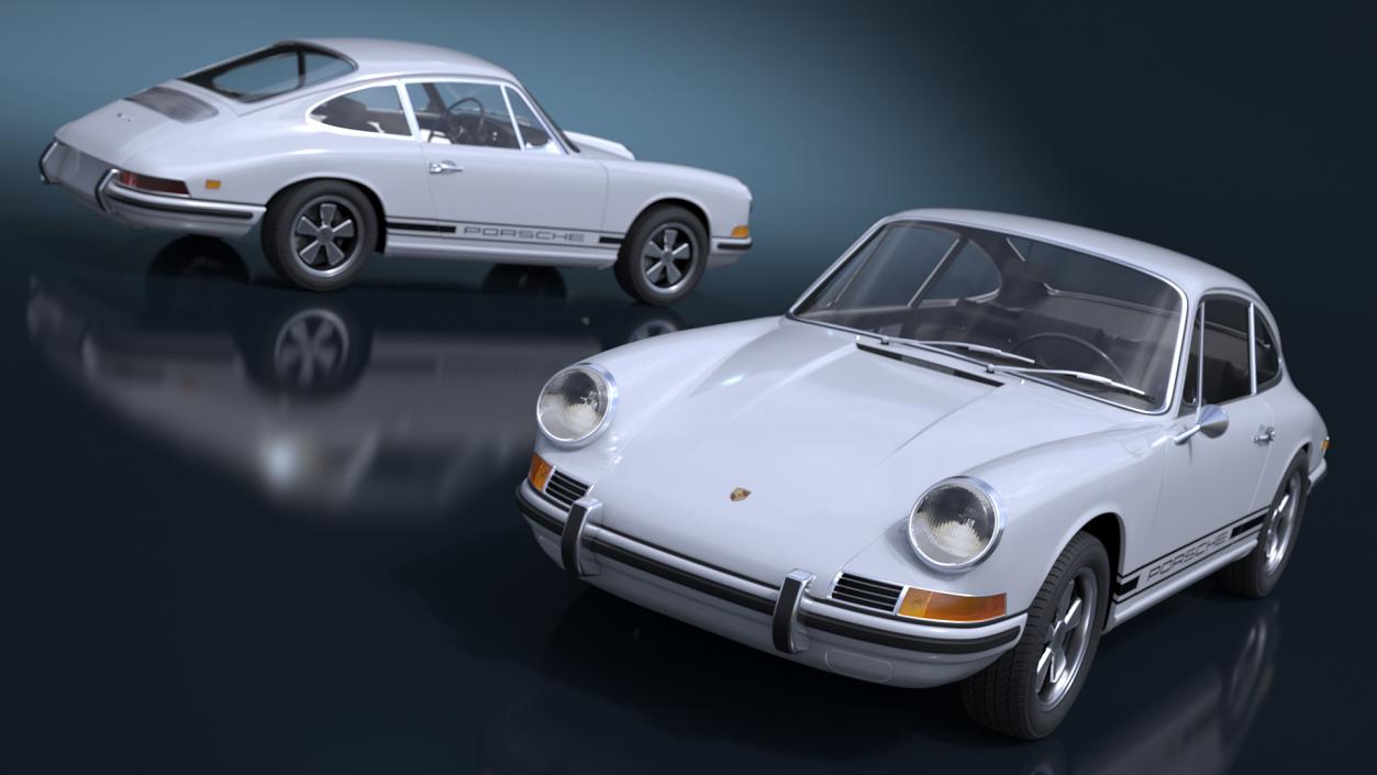 3D White Porsche 911 1968 Simplified model