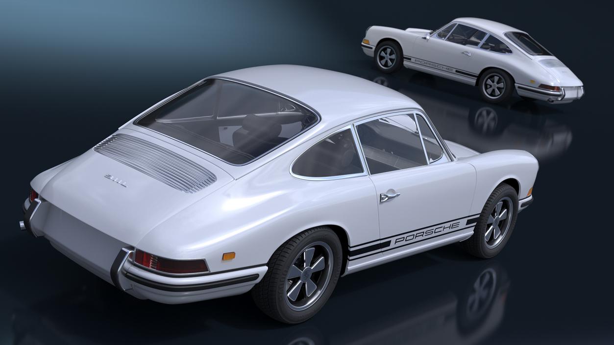 3D White Porsche 911 1968 Simplified model