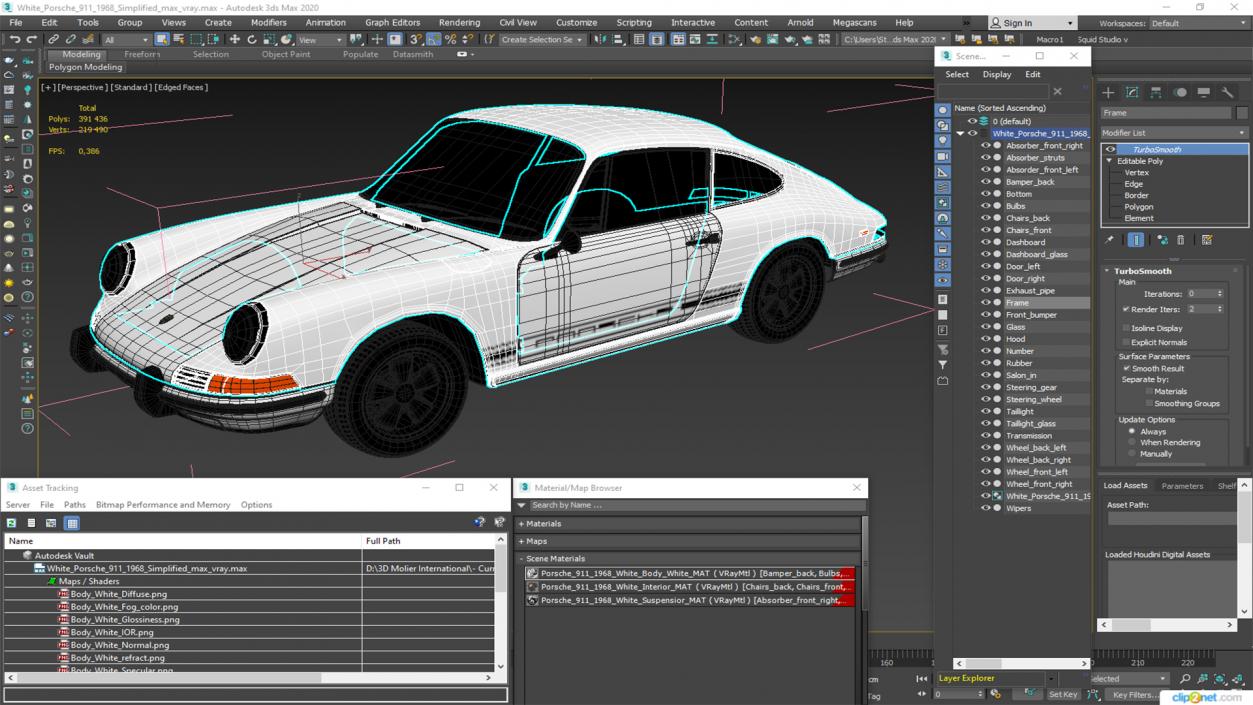 3D White Porsche 911 1968 Simplified model