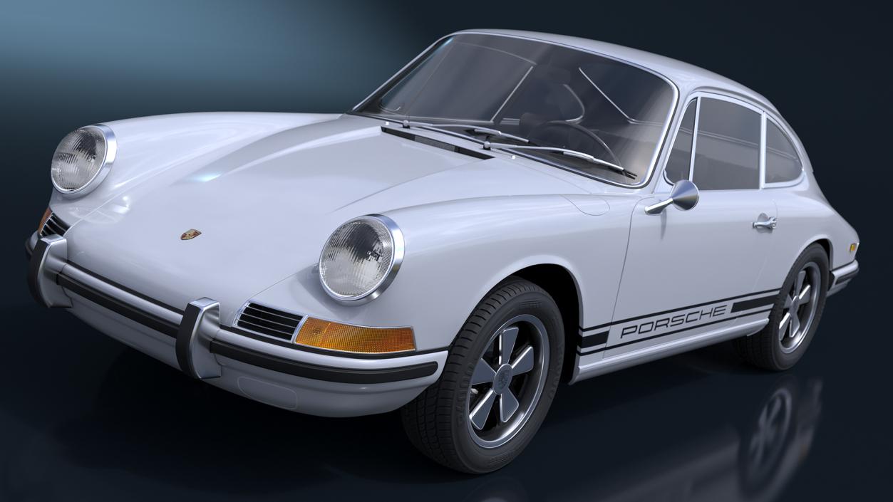 3D White Porsche 911 1968 Simplified model