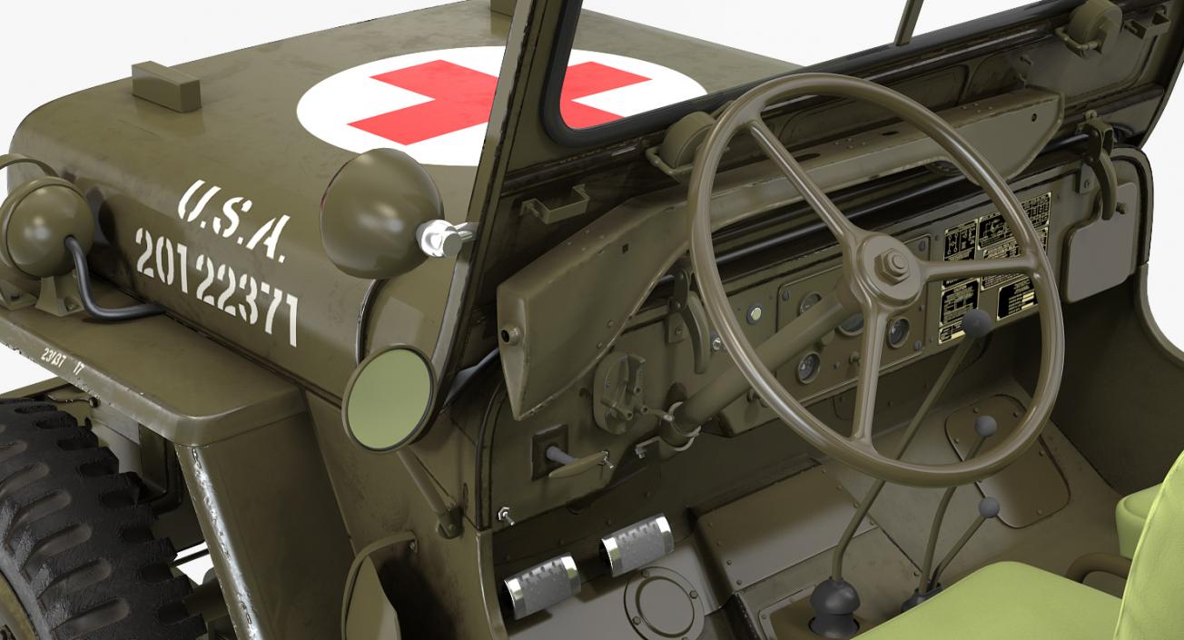 Willys Jeep MB 44 with Trailer Ambulance Rigged 3D