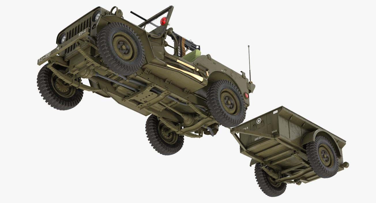 Willys Jeep MB 44 with Trailer Ambulance Rigged 3D