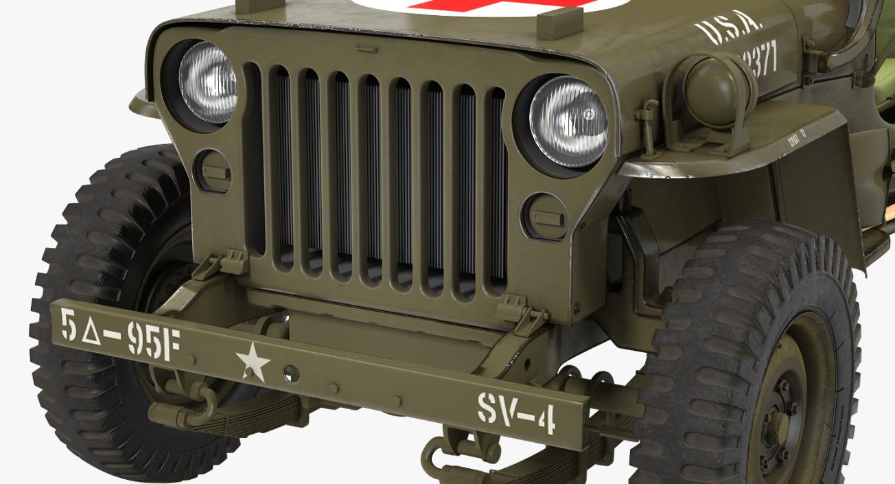 Willys Jeep MB 44 with Trailer Ambulance Rigged 3D