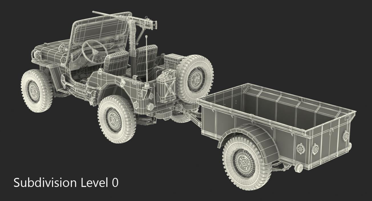 Willys Jeep MB 44 with Trailer Ambulance Rigged 3D