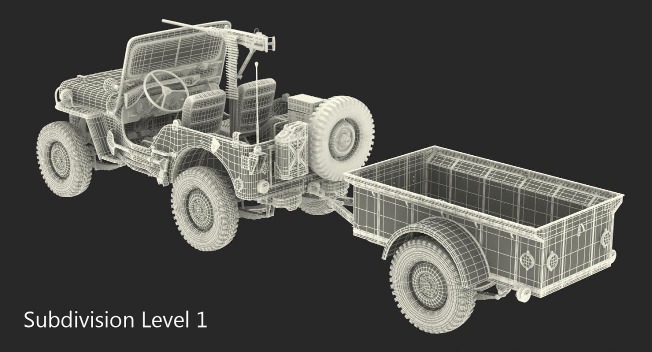 Willys Jeep MB 44 with Trailer Ambulance Rigged 3D