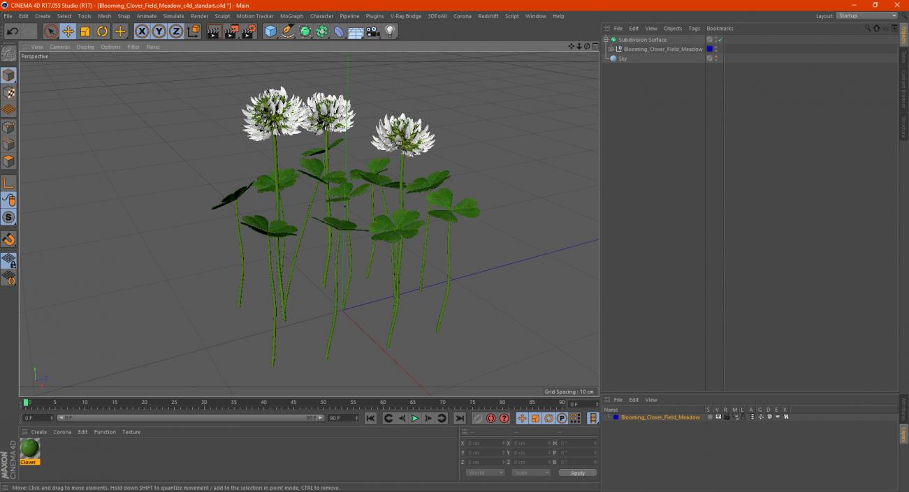 3D Blooming Clover Field Meadow model