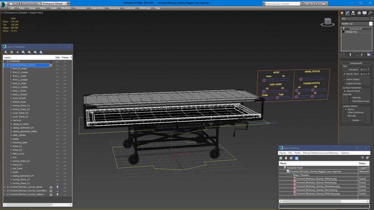 3D model Covered Mortuary Gurney Rigged