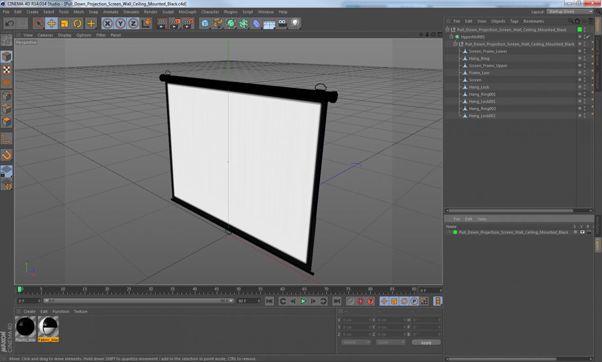 Pull Down Projection Screen Wall Ceiling Mounted Black 3D model