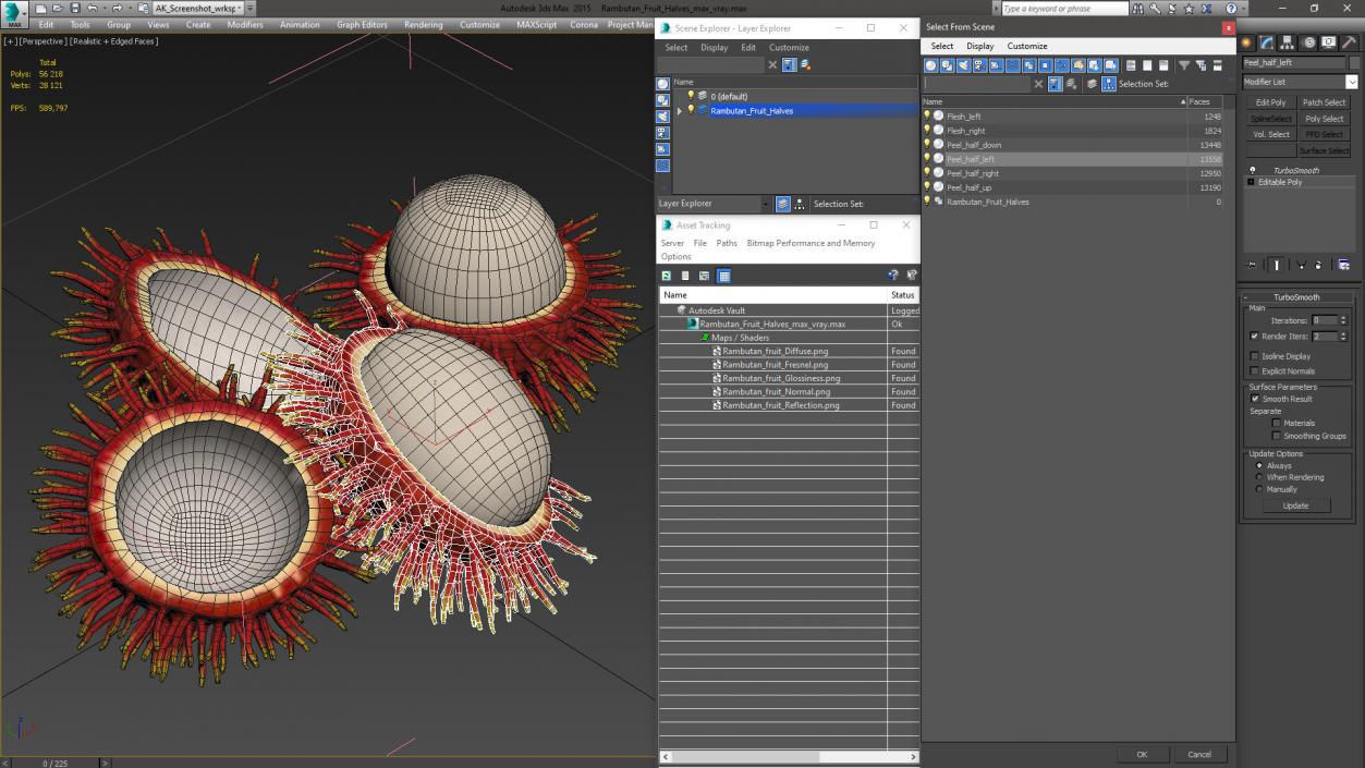 3D Rambutan Fruit Halves