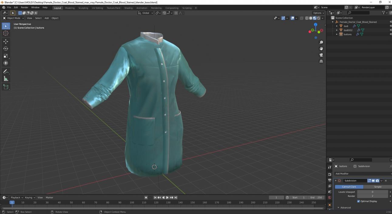 Female Doctor Coat Blood Stained 3D