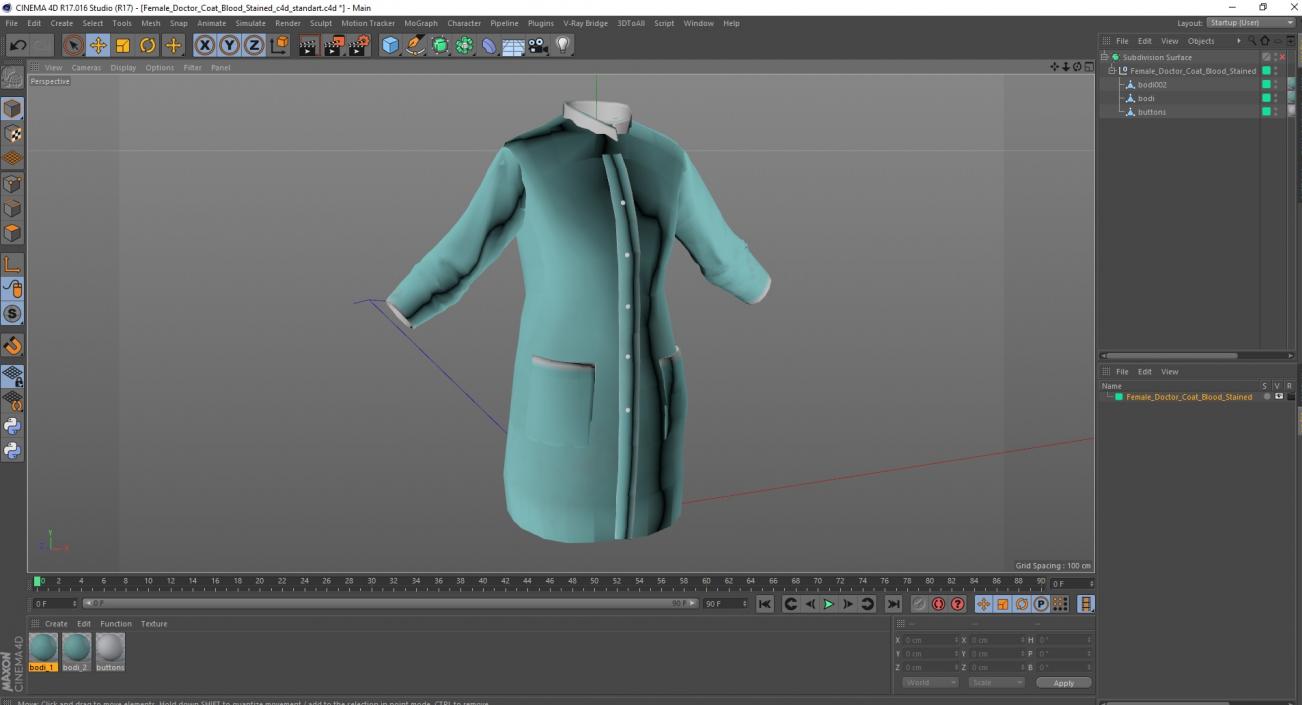 Female Doctor Coat Blood Stained 3D