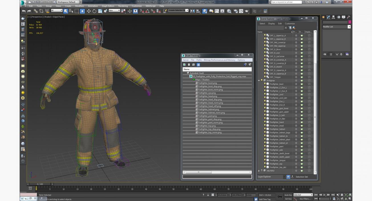 3D US Firefighter with Fully Protective Suit Rigged model