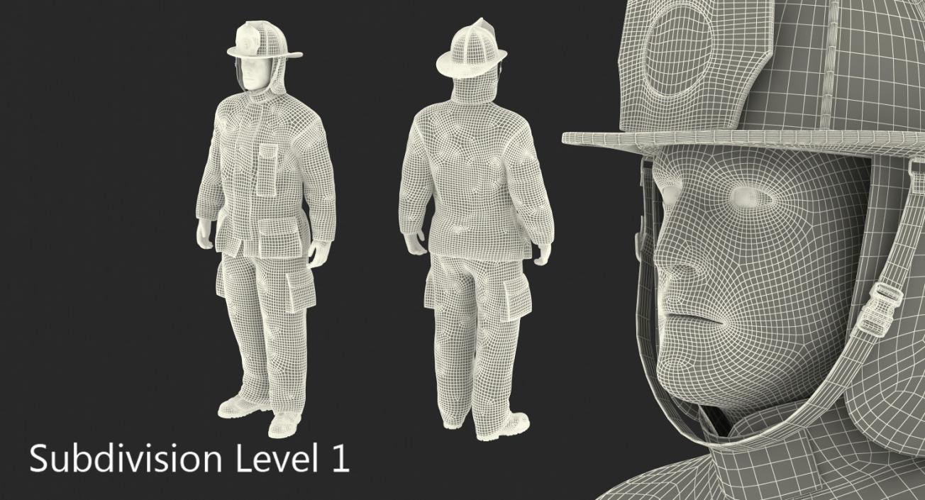 3D US Firefighter with Fully Protective Suit Rigged model