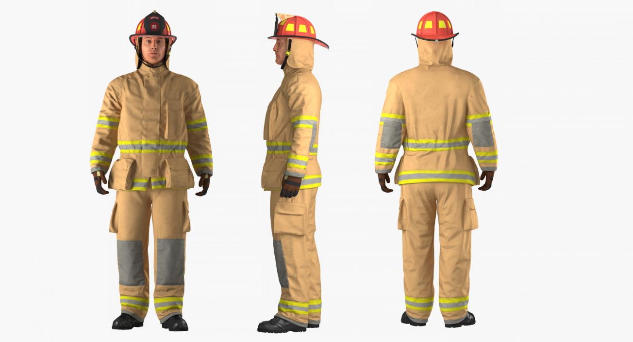 3D US Firefighter with Fully Protective Suit Rigged model