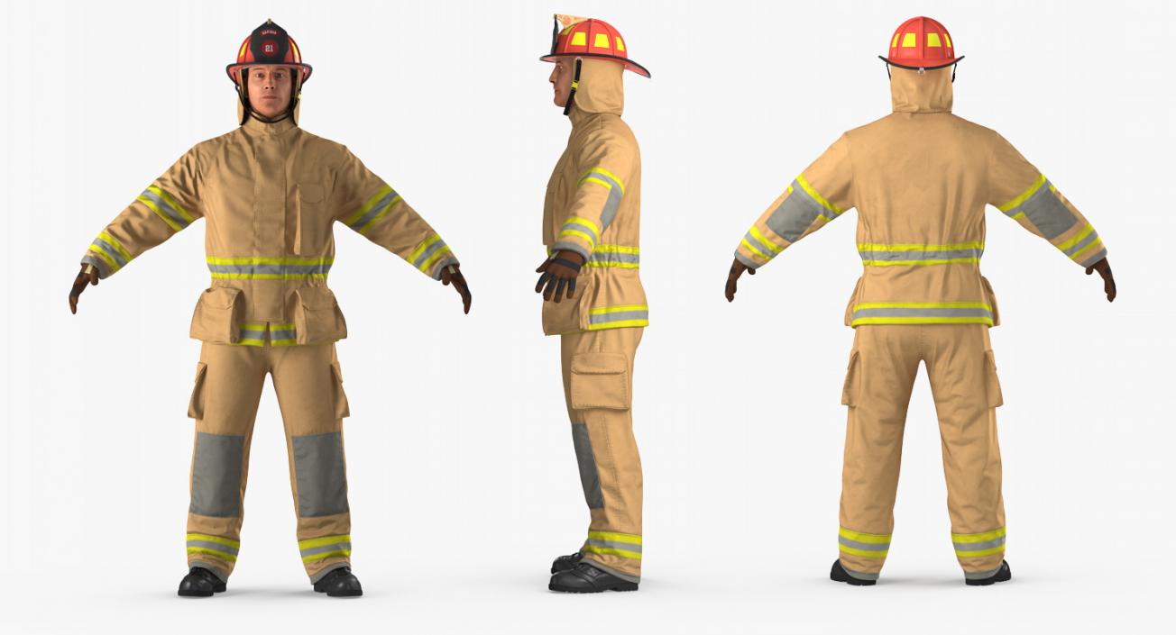 3D US Firefighter with Fully Protective Suit Rigged model