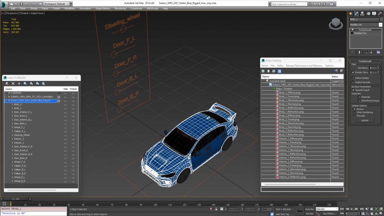 3D Subaru WRX 2021 Sedan Blue Rigged model