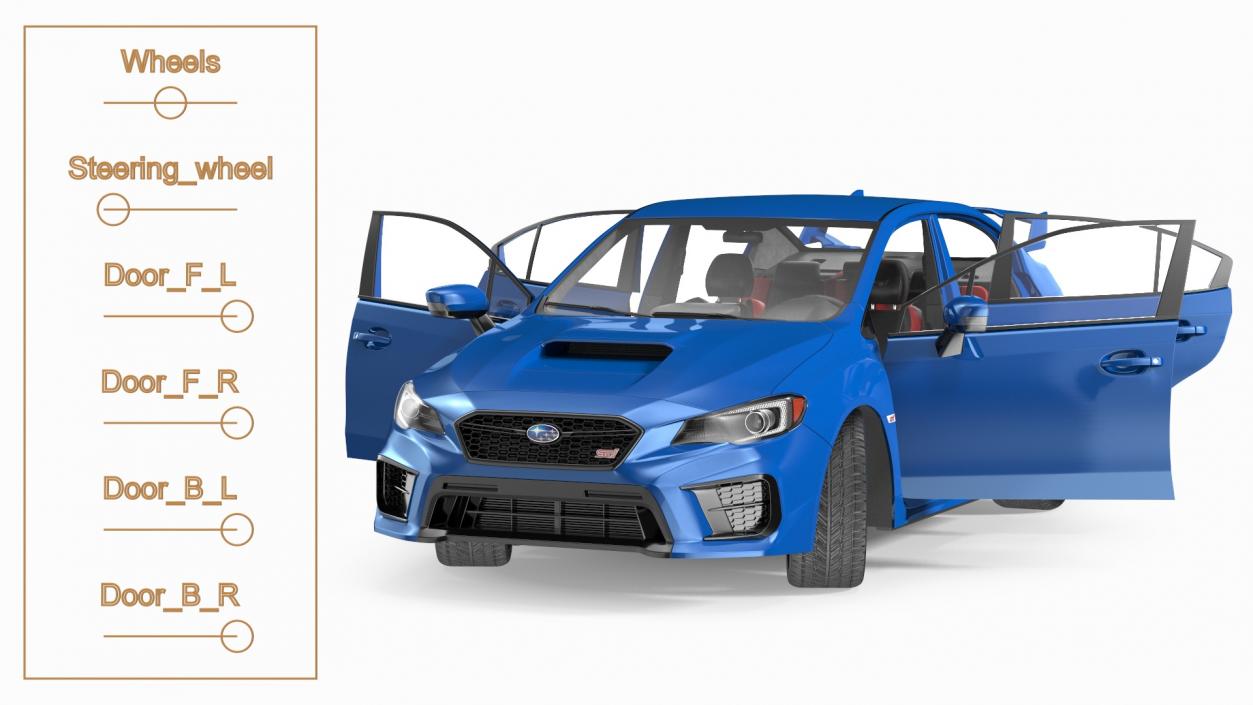 3D Subaru WRX 2021 Sedan Blue Rigged model