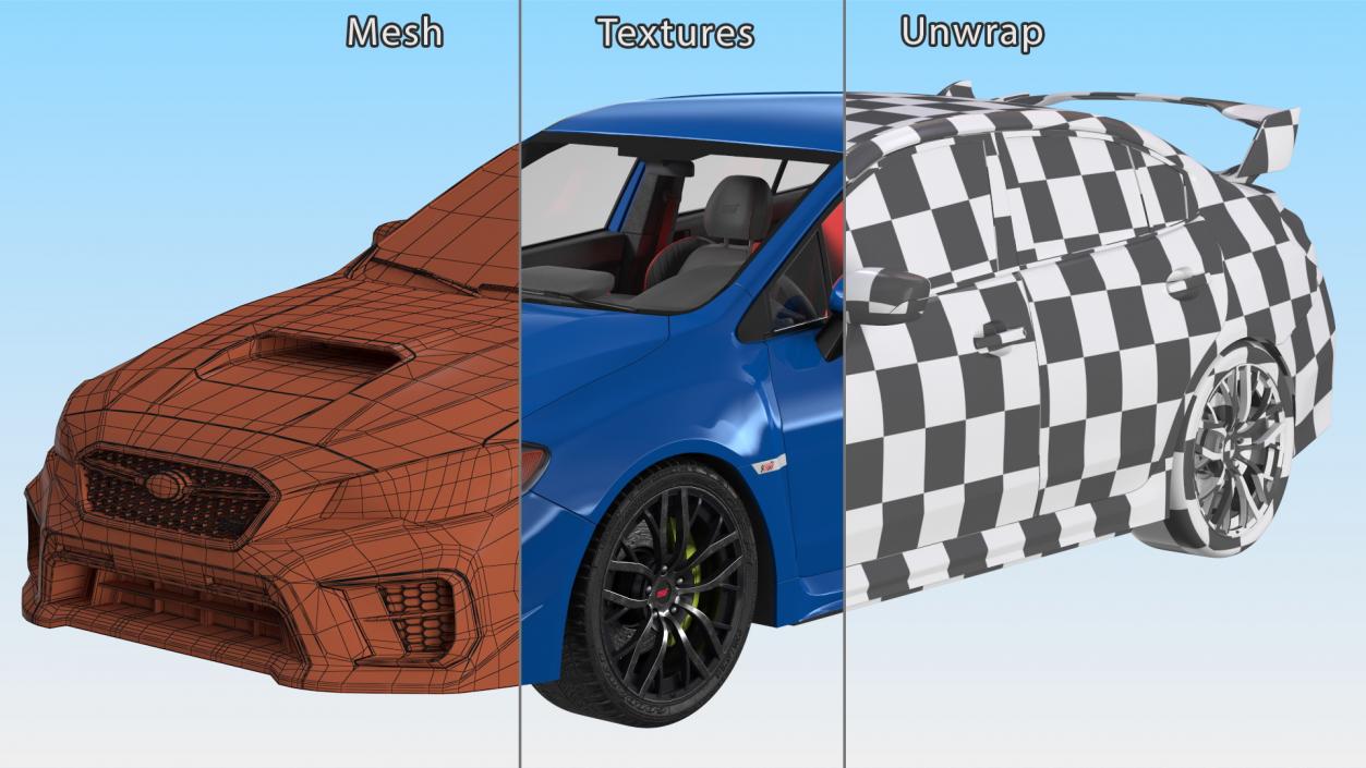 3D Subaru WRX 2021 Sedan Blue Rigged model