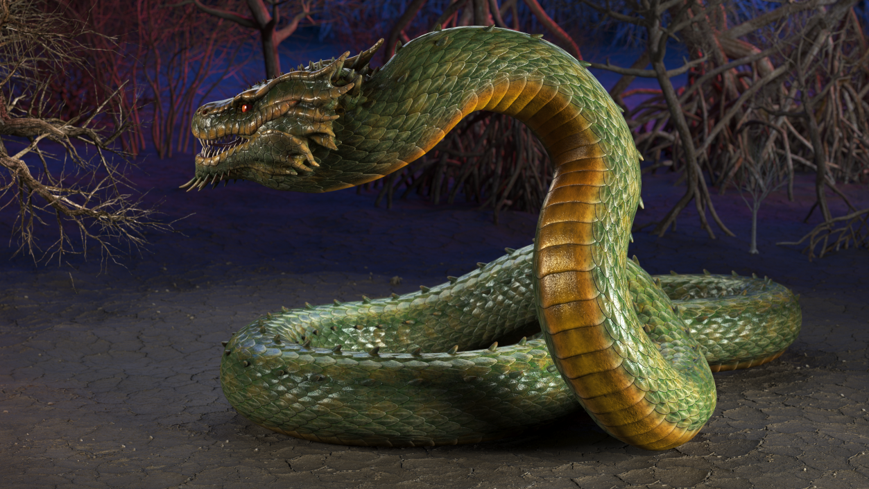 Mythical Serpentine Dragon Rigged for Maya 2 3D model