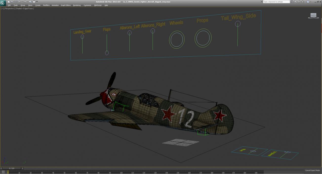 3D model La-5 WWII Soviet Fighter Aircraft Rigged