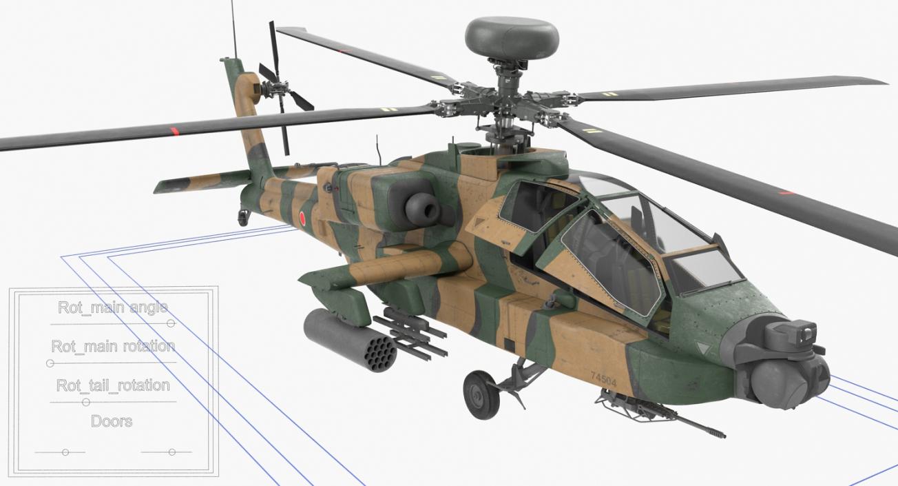 AH-64D Apache Longbow Japan Rigged 3D model