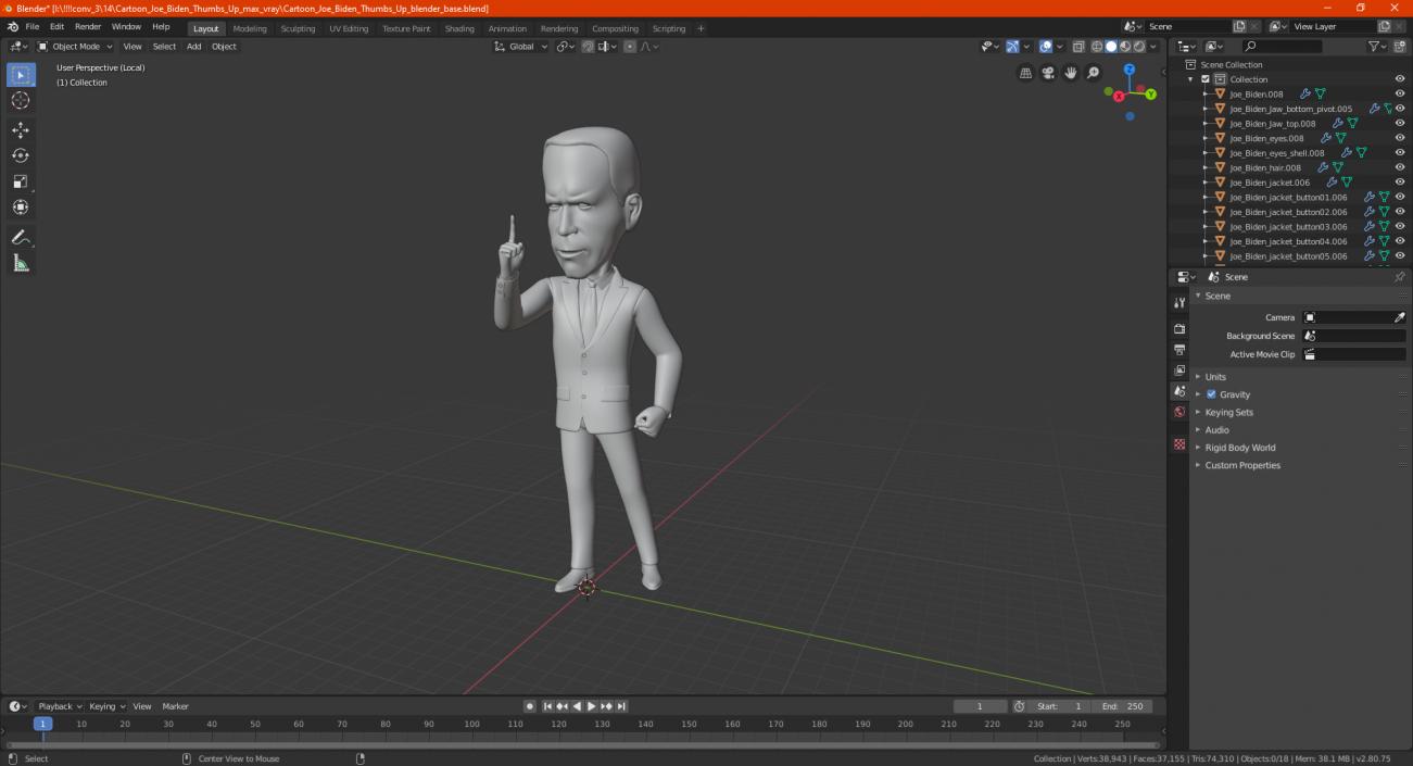 Cartoon Joe Biden Thumbs Up 3D