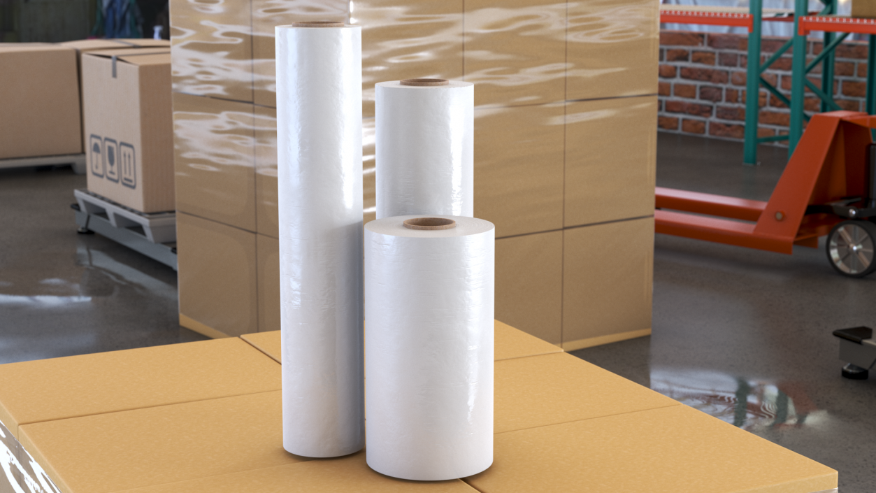 3D Roll of Wrapping Stretch Film 3 Pieces model