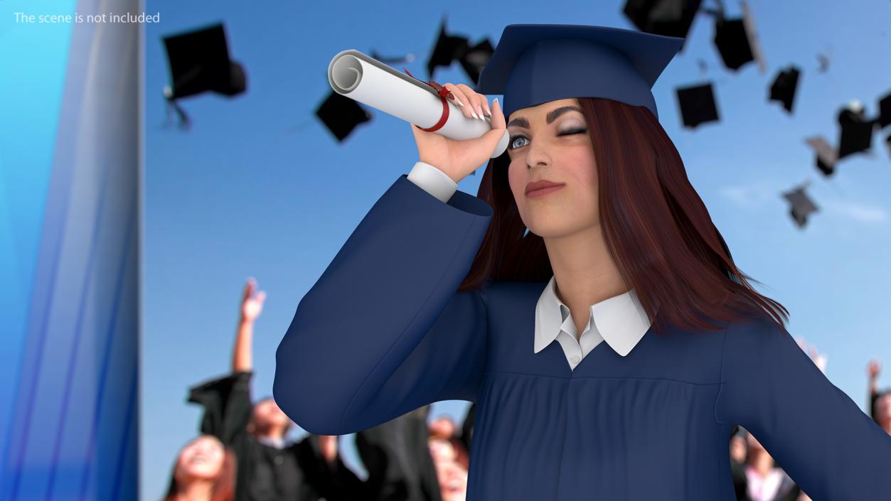 3D Female College Graduate holding Certificate model