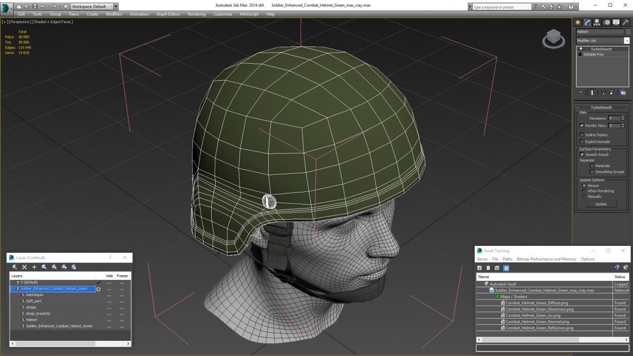 3D Soldier Enhanced Combat Helmet Green