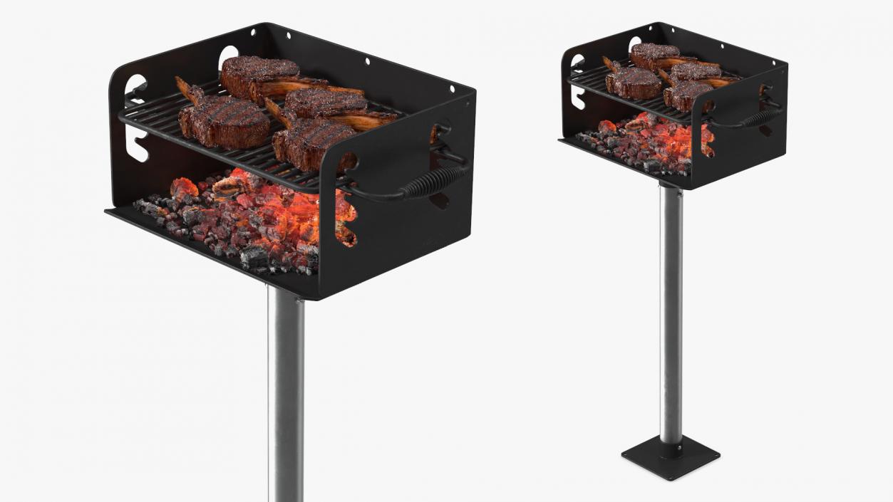 3D model BBQ Handle Grill with Roasted Meat Collection