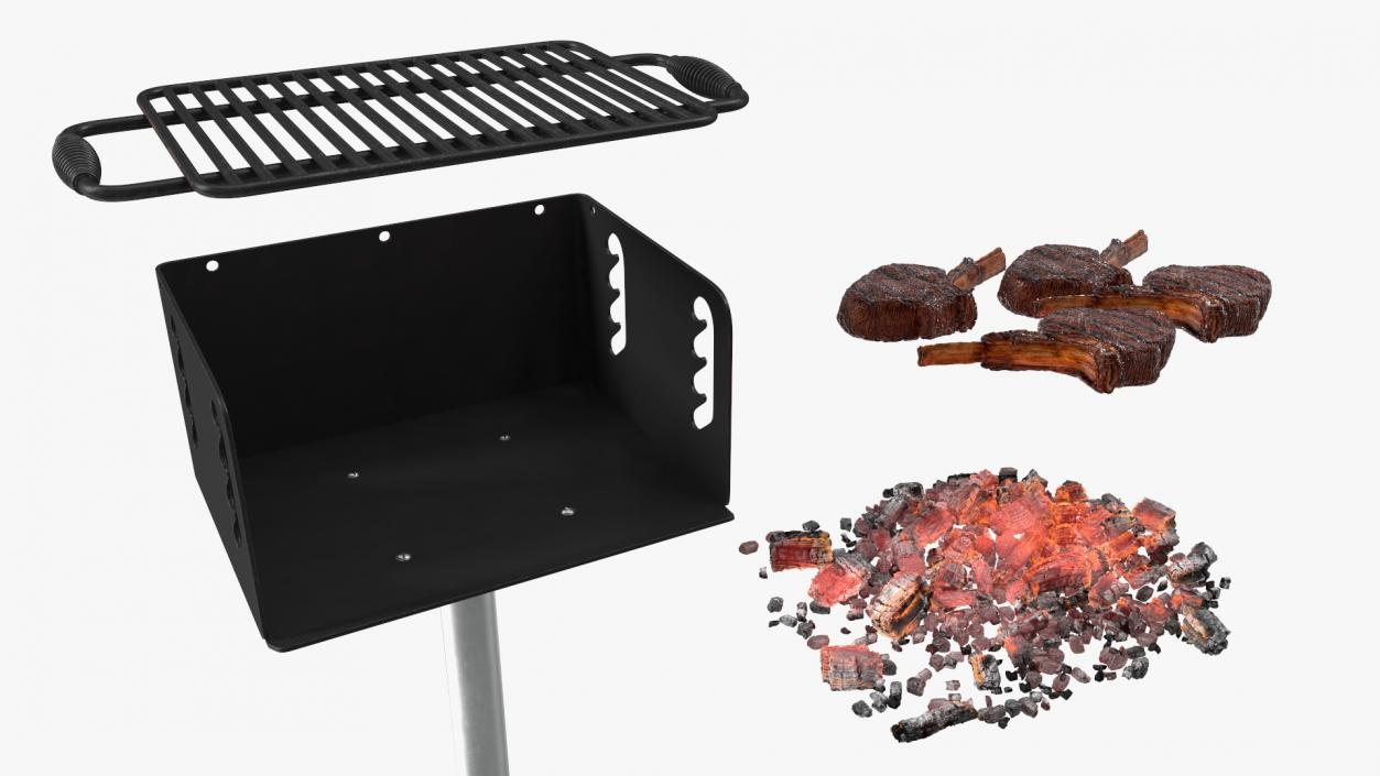 3D model BBQ Handle Grill with Roasted Meat Collection