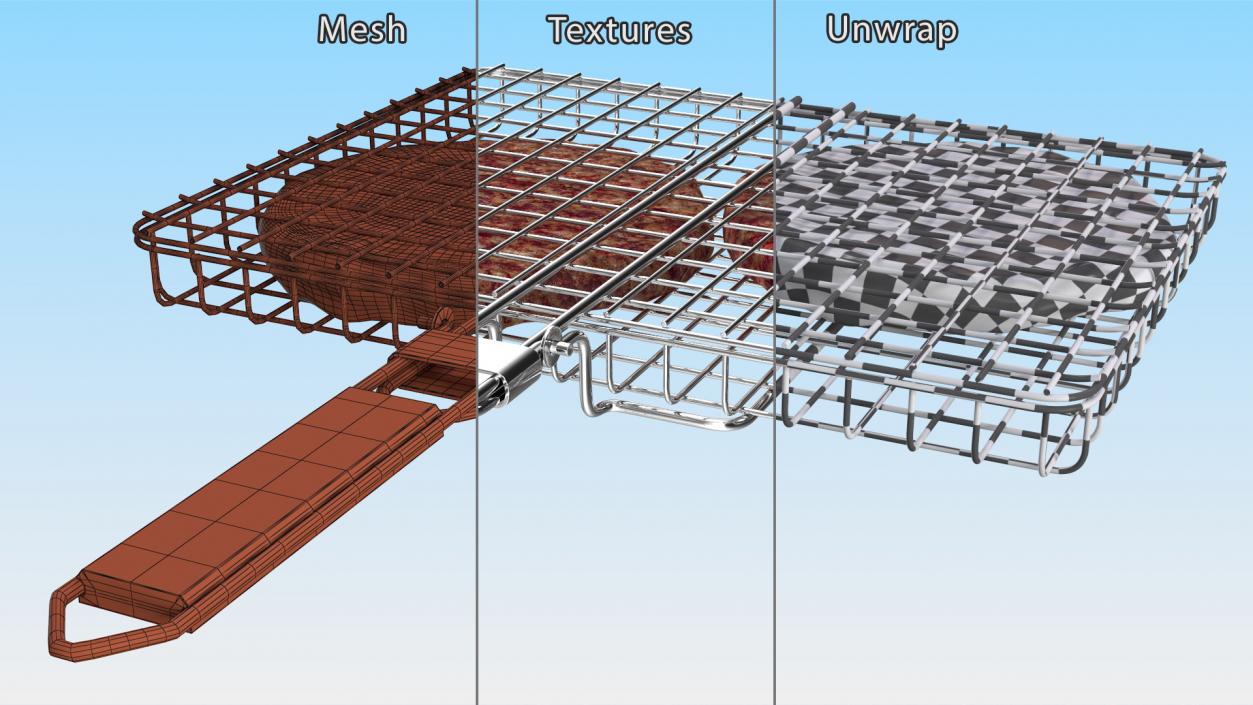 3D model BBQ Handle Grill with Roasted Meat Collection
