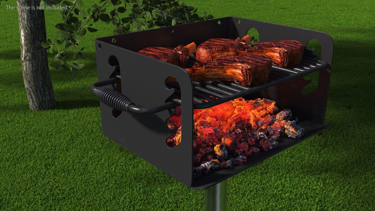 3D model BBQ Handle Grill with Roasted Meat Collection