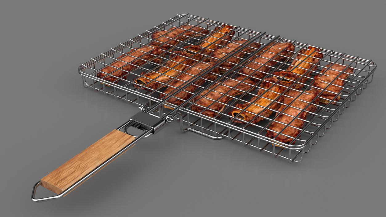 3D model BBQ Handle Grill with Roasted Meat Collection