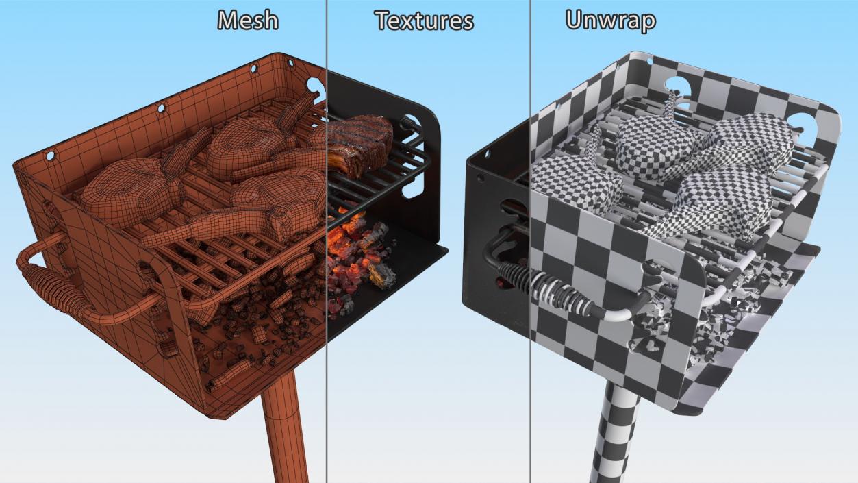 3D model BBQ Handle Grill with Roasted Meat Collection