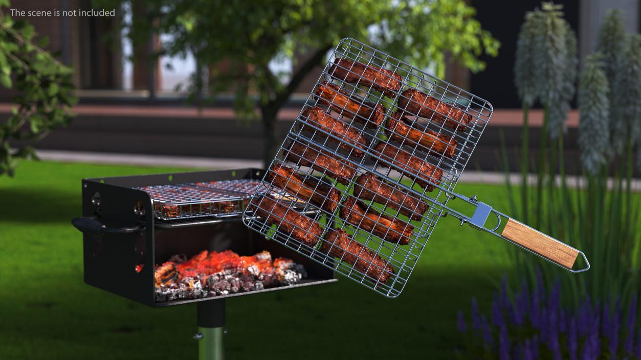 3D model BBQ Handle Grill with Roasted Meat Collection