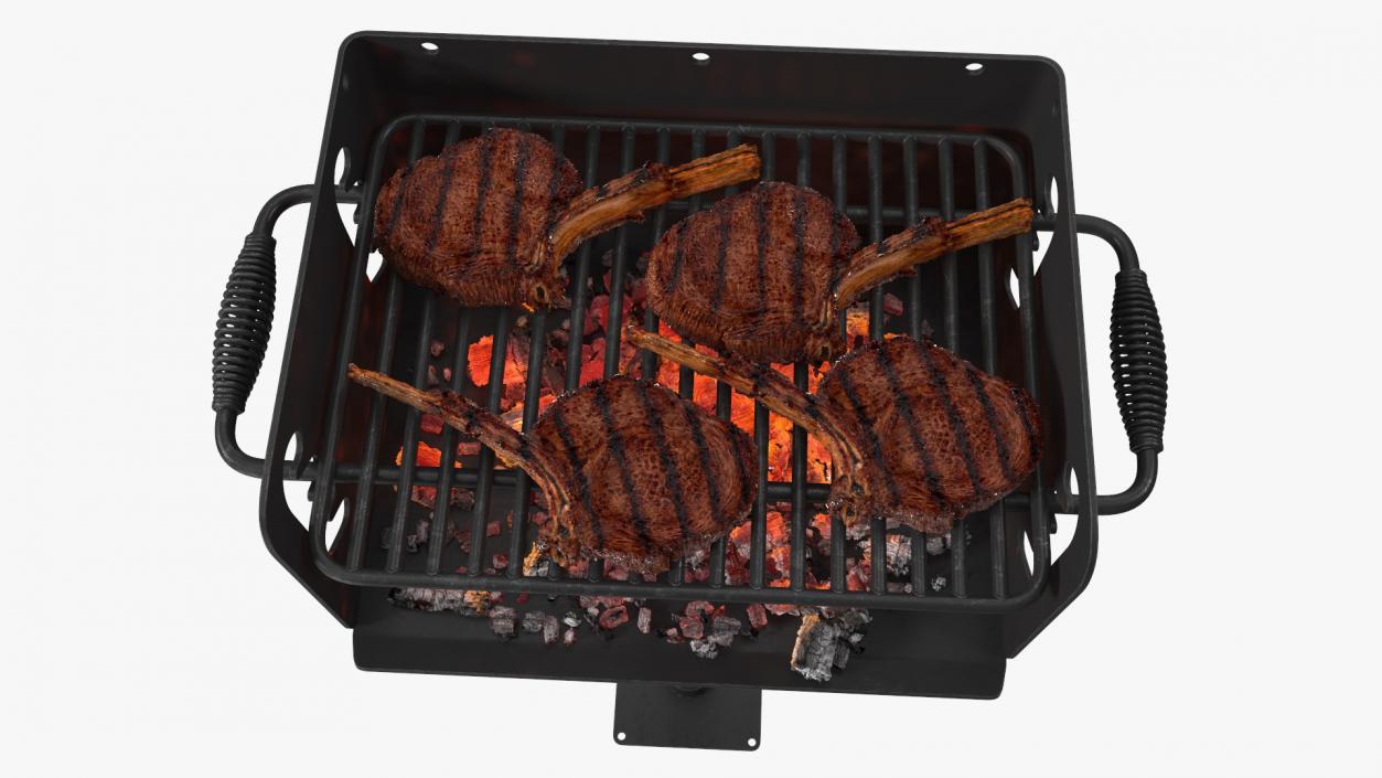 3D model BBQ Handle Grill with Roasted Meat Collection