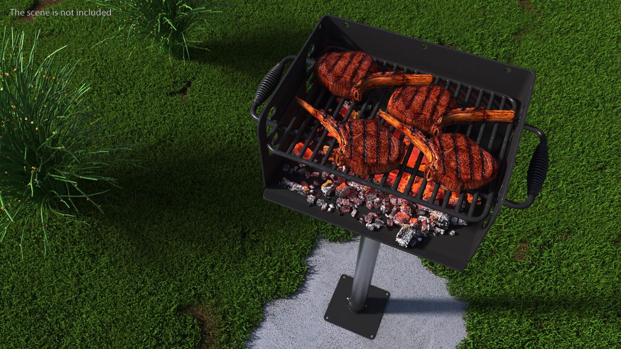 3D model BBQ Handle Grill with Roasted Meat Collection