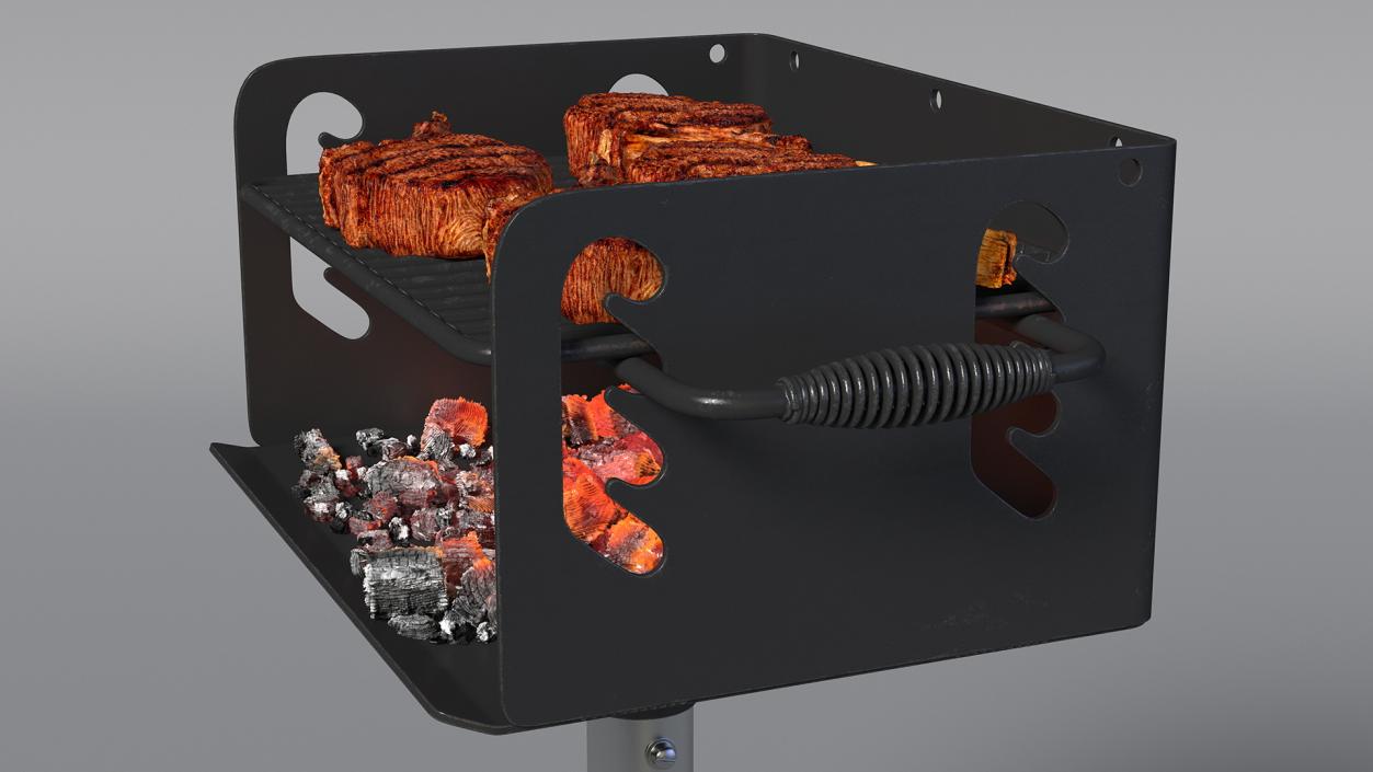 3D model BBQ Handle Grill with Roasted Meat Collection