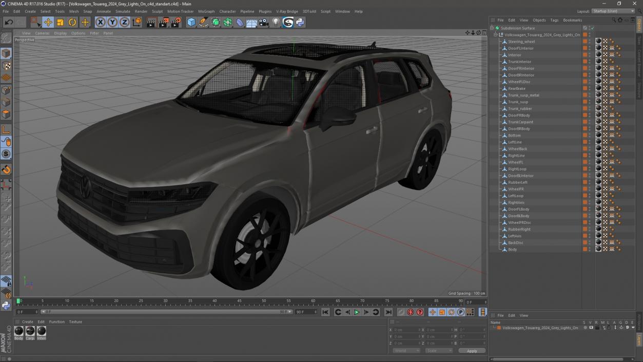 3D model Volkswagen Touareg 2024 Grey Lights On 2