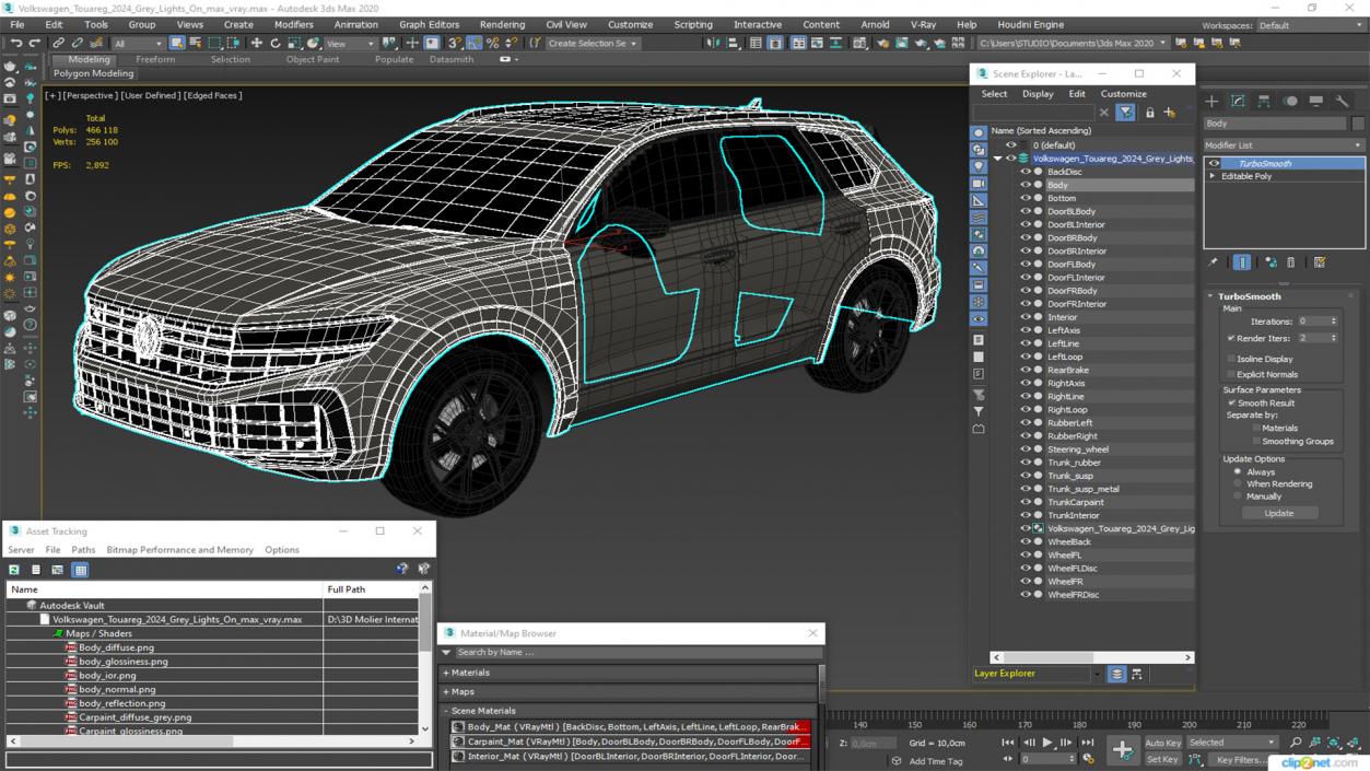 3D model Volkswagen Touareg 2024 Grey Lights On 2