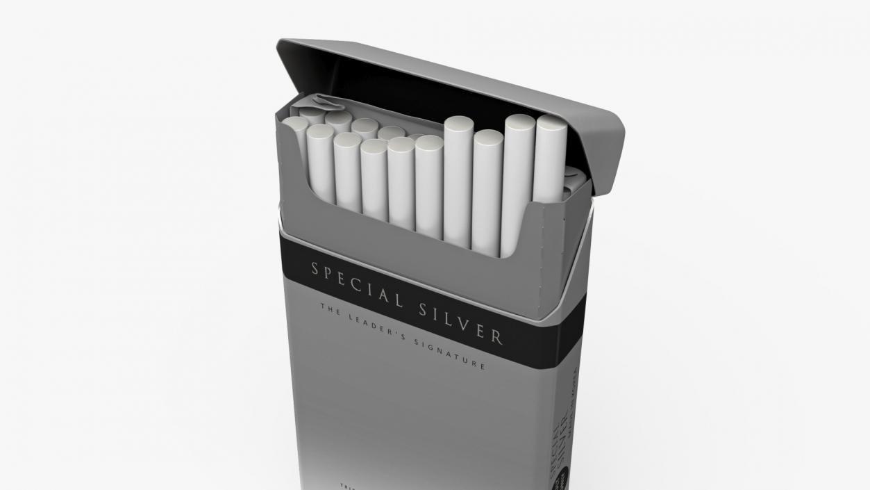 3D Open Pack of Cigarettes Super Slim Silver