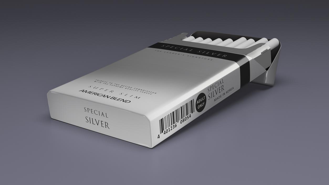 3D Open Pack of Cigarettes Super Slim Silver