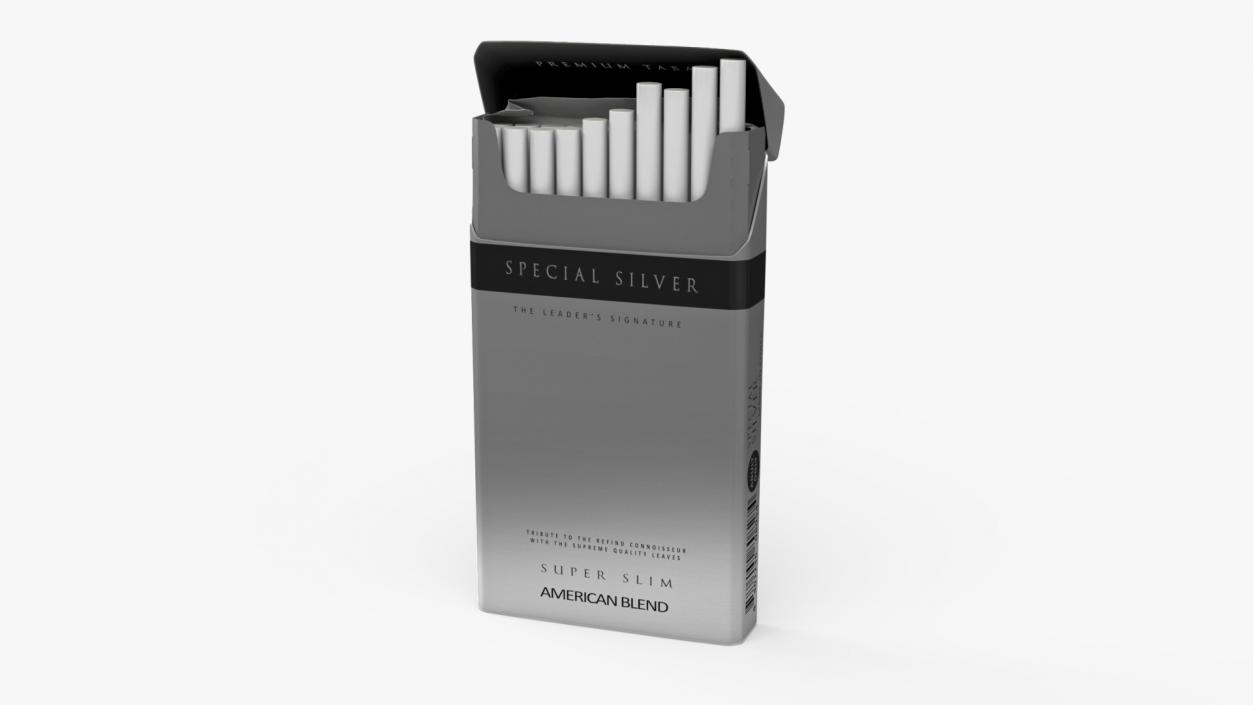 3D Open Pack of Cigarettes Super Slim Silver