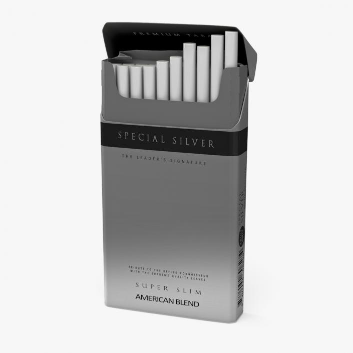 3D Open Pack of Cigarettes Super Slim Silver